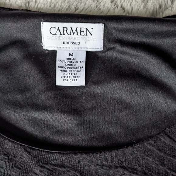 Carmen Marc Valvo Black Bodycon fitted midi dress long sleeve medium - Picture 4 of 4